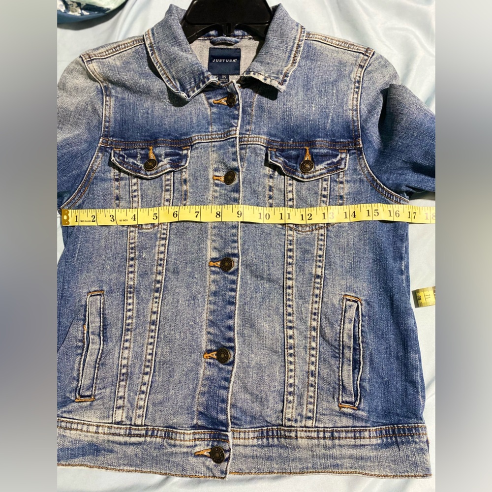 ❤️❤️Just USA Denim Chic Blue Jean Long Sleeve Button Down Denim Jacket - Picture 8 of 9